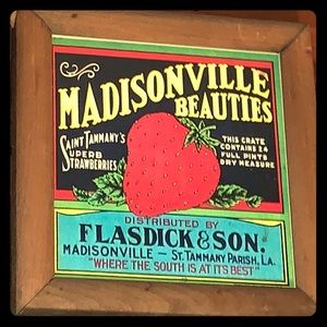 Antique framed old fashioned Louisiana crate label